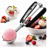ibettertec Eisportionierer Eisportionierer mit Auslöser(23x5cm),304 Edelstahl,spülmaschinenfest, PoliertIdeal für Eiscreme, Melonenkugeln,Kartoffelpüree und Keksteig