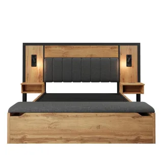Komhtom Doppelbett, Wildeiche, Holz, Vintage, 160x200 cm, Schlafzimmer, Betten