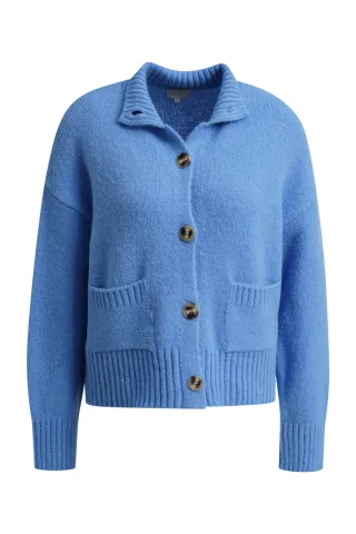 Milano Italy - stand up collar cardigan patched pockets 1/1 sleeve cornflower blue - Gr. - S