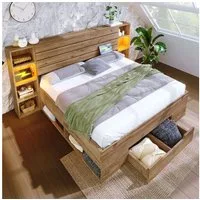 REDOM Holzbett Inklusive integrierter Schubladen für zusätzlichen Stauraum (Struraumbett, Doppelbett Funktionsbett, 2-tlg., Doppelbett 180x200 cm mit LED-Beleuchtung & USB/Type-C), Ein durchdachtes Funktionsbett für Ihr Schlafzimmer(mit 1 Matratze)