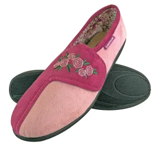 Dunlop - Ladies Adjustable Wide Fit Memory Foam Floral Velcro Hausschuhe für ältere Frauen