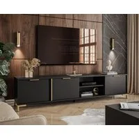 ALLHOUSE24 Lowboard LARA II 203 cm Breite Anthrazit mit goldenen Griffen TV Schrank (1x TV Schrank), Breite 203 cm