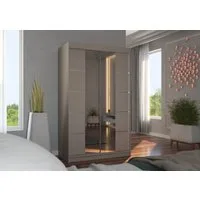 MOEBLO Schiebetürenschrank GRUNI 120 (mit Spiegel - Kleiderschrank 120 cm breit, moderner Schlafzimmerschrank in Weiß oder Kaschmir, mit Kleiderstange und Einlegeböden Schwebetürenschrank 2-türig Schrank Garderobe Schiebtüren Schlafzimmer Wohnzimmers