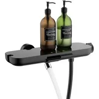 HOMELODY Wannenarmatur Duscharmatur Schwarz mit Ablage – Wandarmatur für Dusche & Badewanne (Set) 370 × 120 mm Glasablage,schwenkbarer Auslauf,Standard G 1/2 Anschluss
