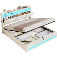 MSMASK Polsterbett mit Steckdosen und LED-Beleuchtung, Doppelbett mit Stauraum Kopfteil (1-tlg., Ohne Matratze), Hydraulik-Stauraumbett, Jugendbett 140x200cm