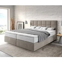 DELIFE Boxspringbett Dream-Fine, Mikrofaser Beige 180x200 cm mit TFK Matratze und Visco Topper