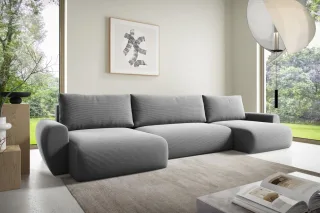 Wohnlandschaft Schlafsofa GALAN Stoff Poso Hellgrau