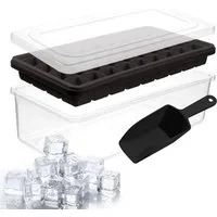 HAC24 Eiswürfelform Silikon Eiswürfelform Eiswürfelbehälter Eiswürfelbereiter, mit Deckel Behälter Schaufel für 36 Eiswürfel