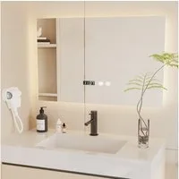 oyajia Badspiegel mit Beleuchtung LED Wandspiegel Antibeschlag Badspiegel Kosmetikspiege, 3 Lichtfarben Dimmbare mit Touch-Steuerung, IP44, Memory Funktion, Uhr