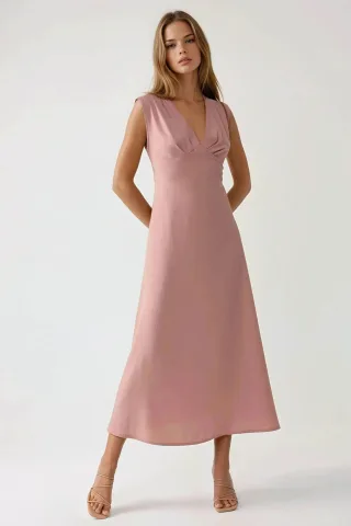 V-Ausschnitt Soft-Touch Midi-Kleid