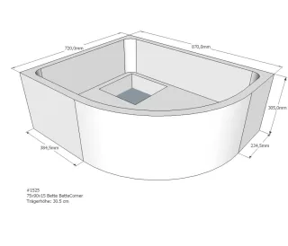 Neuesbad Wannenträger für Bette Corner 75x90x15 Viertelkreis SD22008