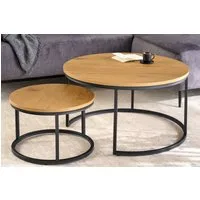 riess-ambiente Couchtisch ELEGANCE Ø80cm natur / schwarz (Set, 2-St., 2x Couchtisch), Wohnzimmer · rund · Wildeichen-Design · Metall-Gestell · Industrial