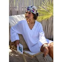 SASSYCLASSY Minikleid Kurzes Musselin Beach Kleid Sommerliches Strandkleid mit tiefem V-Ausschnitt und weiten Ärmeln
