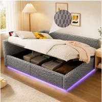 Flieks Daybett, Hydraulisches Polsterbett 140x200cm mit LED-Beleuchtung und Aufladen