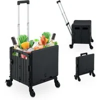 relaxdays Einkaufstrolley mit Deckel, 50 l, schwarz