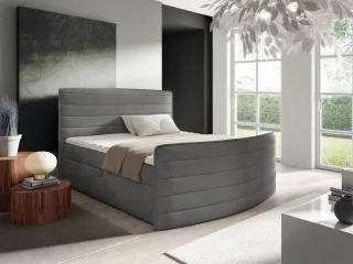 Boxspringbett Schlafzimmerbett AMBRA 140x200cm Stoff Elisa Velvet Dunkelgrau