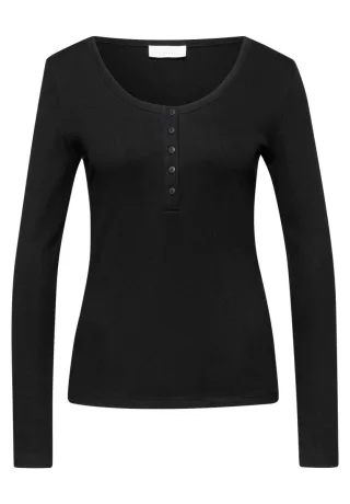 Street One Studio - Rippshirt mit Knopfdetail schwarz - Gr. - 42