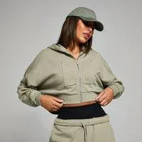 MP Damen Applique Kapuzenpulli mit verkürztem Schnitt mit Reißverschluss – Dunkler Salbei - L
