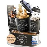IDEALTASTIC Vorratsdose IDEALTASTIC® Premium Brotkasten Set (4er), Kartoffel, Zwiebel, Stahl, (1x Brotkasten, 1x Kartoffelbox, 1x Zwiebelbox, 1x Knoblauchbox), Design, 360 Grad Belüftung, BPA-frei, robust & lebensmittelecht