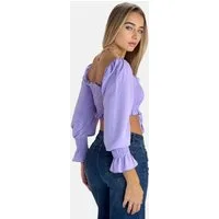 Elara Blusentop – Damen Crop Top mit Carmen-Ausschnitt, Puffärmeln und Raffung