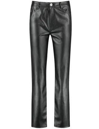TAIFUN - 3/4 Hose mit Lederoptik Straight schwarz - Gr. - 46