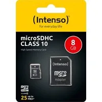 Intenso Intenso microSDHC Card 8GB, Class 10 (R) 25MB/s, (W) 10MB/s, SD-Adapt Speicherkarte