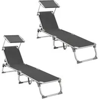 SONGMICS Gartenliege Sonnenliege, klappbarer Liegestuhl, 2 St., 193 x 55 x 31 cm verstellbar, mit Sonnenschutz, bis 150 kg belastbar