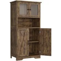 GarveeMore Hochschrank mit 4 Türen,Hochschrank Buffetschrank mit verstellbarem Einlegeboden Vitrinenschrank mit 4 Fächer für Küche Wohnzimmer Badezimmer,128cm