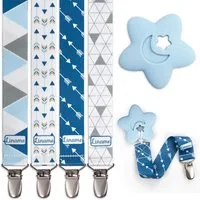 Liname Schnullerbefestigung 4er Set Schnullerkette Schnuller Halter Schnullerhalter Schnullerband, mit Metall Clip inkl. Beißspielzeug