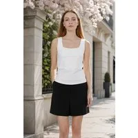 NADINE H Shirttop U-Ausschnitt Sommer Top im elegantem Weiß mit feinem Satinlook Premium