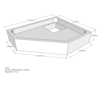 Neuesbad Wannenträger für Bette Caro 90x75x6,5 Fünfeck SD22001
