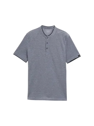 Denim Tom Tailor - Piqué Poloshirt mit Stehkragen dark blue two tone - Gr. - S
