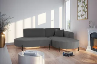 Ecksofa Designersofa VALENCIA XS in Stoff Quelle Dunkelgrau Ottomane Rechts