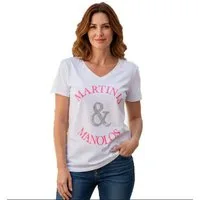 Miss Goodlife T-Shirt Miss Goodlife MG13832 V-Neck T-Shirt Martinis & Manolos Weiß