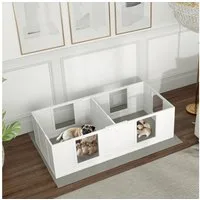 PawHut Laufgitter Welpenlaufstall mit 2-Raum-Design und waschbar (Wurfkiste für Welpen, 7-tlg), für kleine Hunde, 164 x 80 x 48 cm, Weiß