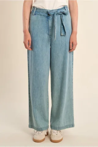 molly bracken - Marlenehose mit hohem Bund und Bindegürtel blau - Gr. - M