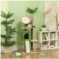 PawHut Kratzbaum mehrstöckiger Katzenbaum mit Höhle, Kratzbrett, Katzenmöbel, für Katzen bis 5 kg, Grün