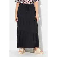 Ulla Popken Midirock Maxi-Jerseyrock Volantstufen A-Linie Elastikbund