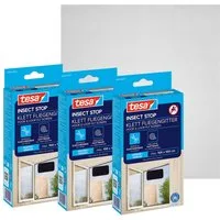 tesa Fliegengitter-Gewebe für Fenster - Insektenschutz - 100 x 100 cm, (Packung, 3-St., Fliegennetz, Klettband), mit Klettband, zuschneidbar - Mückenschutz ohne Bohren