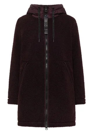CECIL - Strukturmix Teddy-Mantel mit Kapuze berry red - Gr. - L