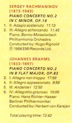 The Great Piano Concertos CD2 Rachmaninov No2. 2nd & 3rd Movments Brahms No2 *See Picture for list/times