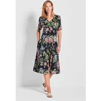 GOLDNER Sommerkleid Viskosekleid mit floralem Muster Blumenkleid mit V-Ausschnitt, Knopfleiste, Knielänge und Halbarm