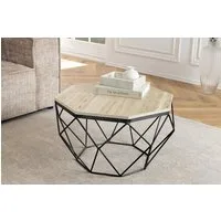 riess-ambiente Couchtisch DIAMOND 70cm beige / schwarz · Wohnzimmertisch aus Naturstein & Metall (Einzelartikel, 1-St), Travertin · handmade · Eisen · Boho · achteckig