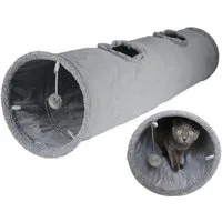 Refined Living Agility-Tunnel Faltbarer Katzentunnel mit Spielball, Rascheltunnel Für Katzen, Wildlederimitat, Rascheltunnel Katze, Katzenspielzeug Tunnel, Versteckspiel Katze, Katzentunnel für drinnen, Wildlederimitat, mit zwei Gucklöchern und einem