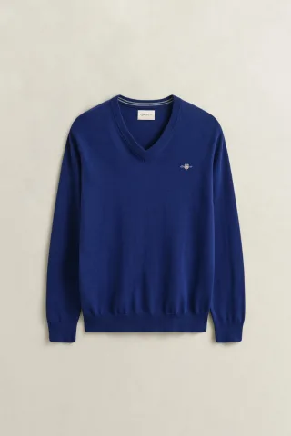 GANT - Klassischer V-Neck Pullover aus Baumwolle rich navy - Gr. - L