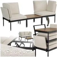 tectake Gartenlounge-Set Aluminium Gartenlounge-Set, (Set., 3-tlg), Kompakter Couchtisch mit Lamellen in natürlichem Holzlook