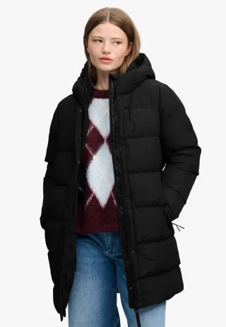 Superdry - Sportliche Steppjacke mit Kapuze in mittlerer Länge schwarz - Gr. - 10