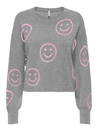 ONLY - ONLMONTANA LS JQ O-NECK CC KNT Light Grey Melange - Gr. - L