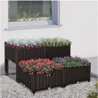 Outsunny Hochbeet Pflanzkasten mit Abflusslöchern (Blumenständer, 4 St., Blumenkasten), für Garten, Balkon, Braun