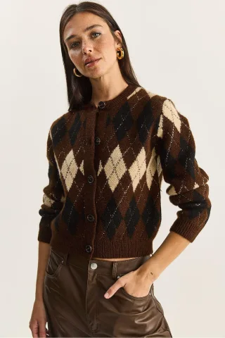 Dicker Jacquard-Strickcardigan mit Knopfverschluss